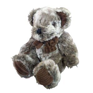 Vintage  Walmart  frosted Teddy Bear plush With Corduroy Bow  sitting 9" gray